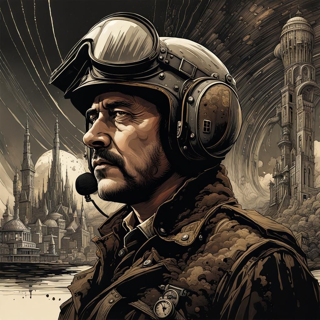 Timeless Aerial Enchantress in Vintage Sky City