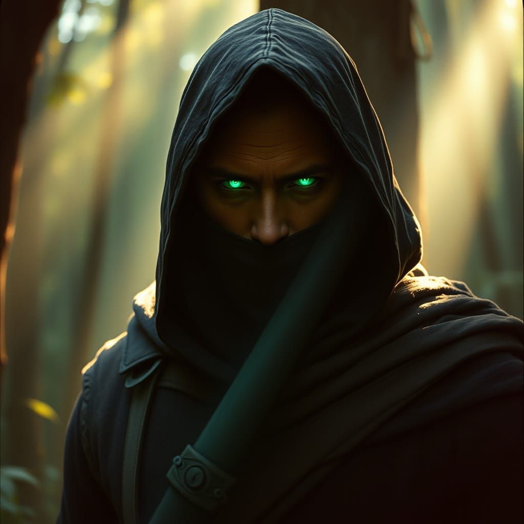 Medieval Ranger Emerges from the Forest Shadows