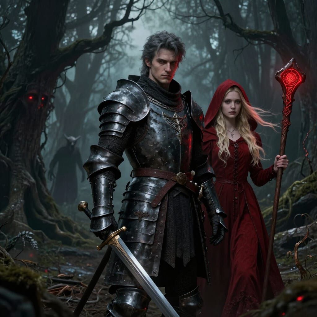 Knight and Sorceress in Haunted Forest