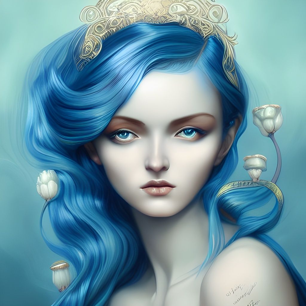 Blue-Haired Woman: Fantasy Rococo Art