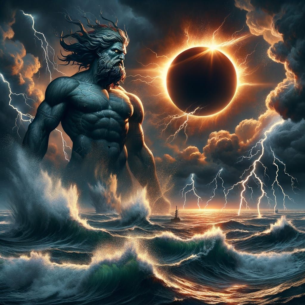 Powerful Poseidon Commands the Ocean in a Ring of Fire Eclip...
