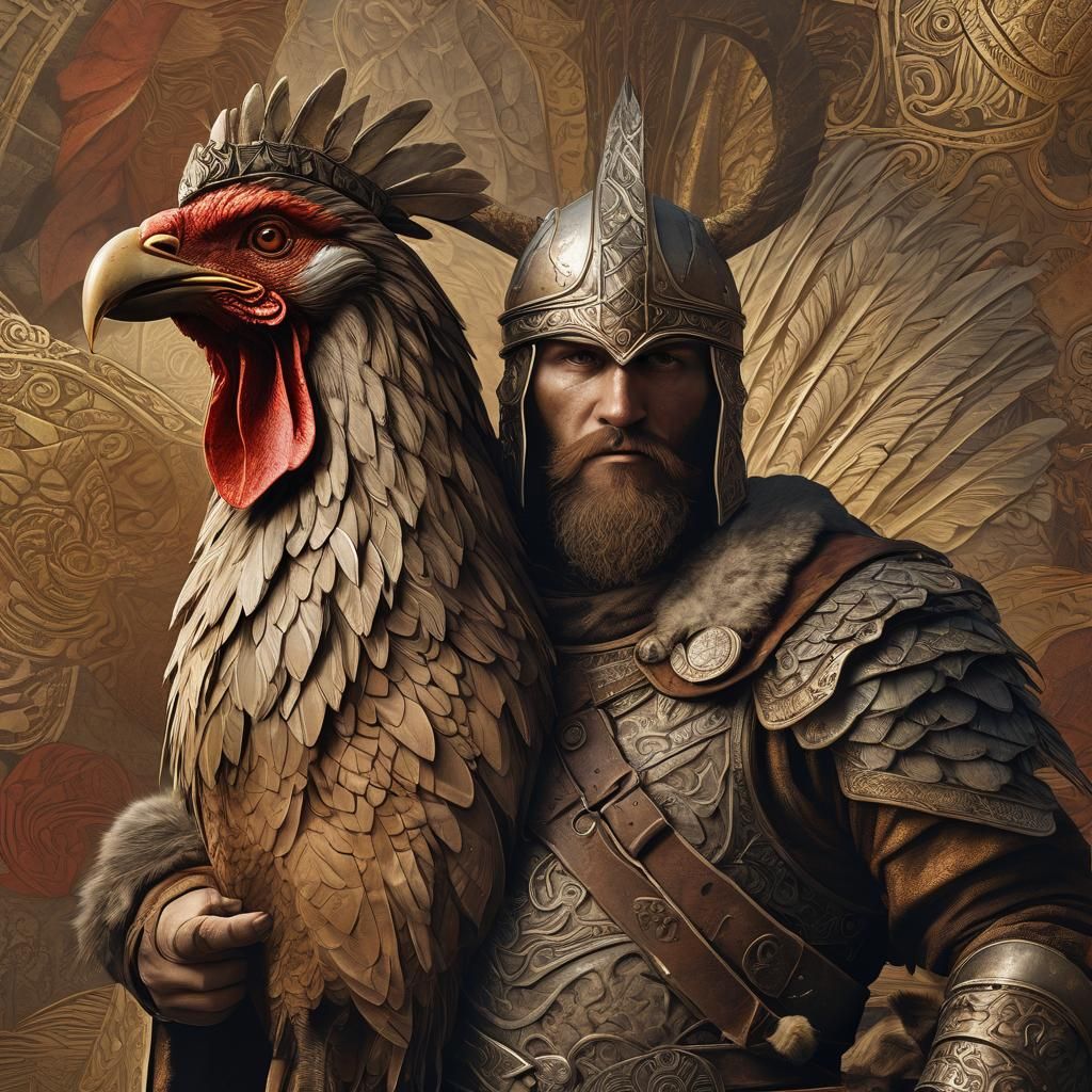 Viking Warrior Willian's Nordic Chicken Feast Illustration