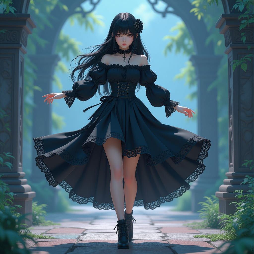 Mystical Goth Girl in 3D Anime Art Style