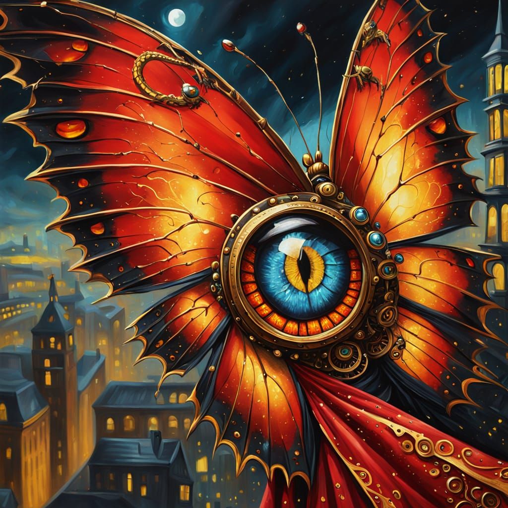 Steampunk Gothic Macro View of Butterfly Wing and Dragon's E...