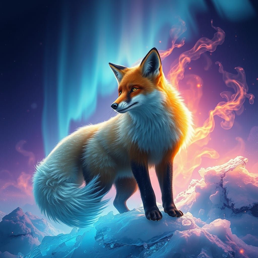 Majestic Fox Amidst Ethereal Aurora Borealis