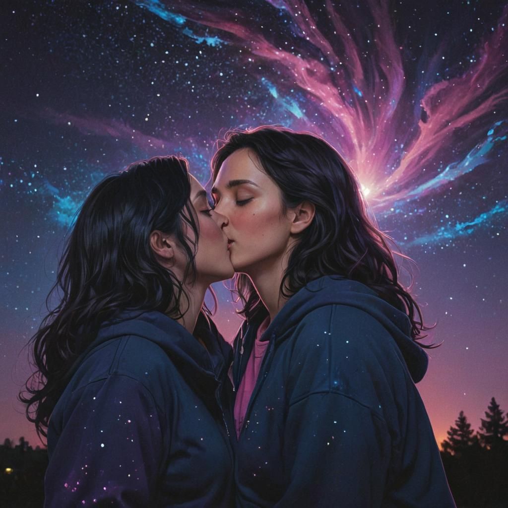 Cosmic Kiss: Ethereal Astral Art in Vibrant Colors