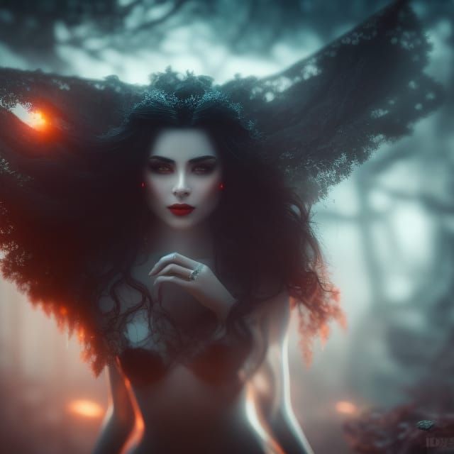 Sinister Woman in Moonlit Pond: Macabre Night