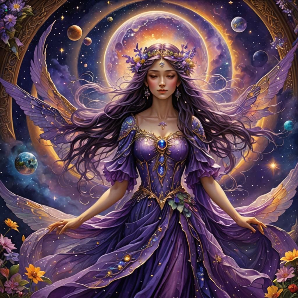 Ethereal Purple Fairy with Celestial Bloom