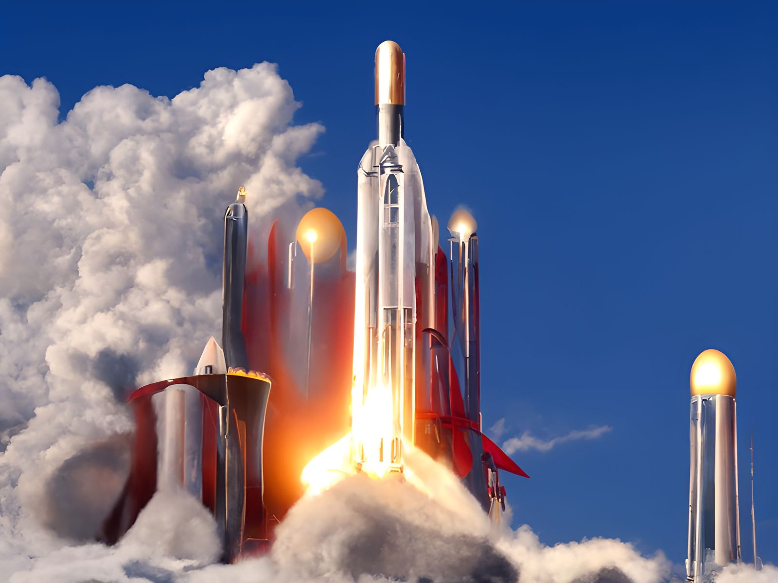 Falcon Heavy Rocket Launch in Sci-Fi Style