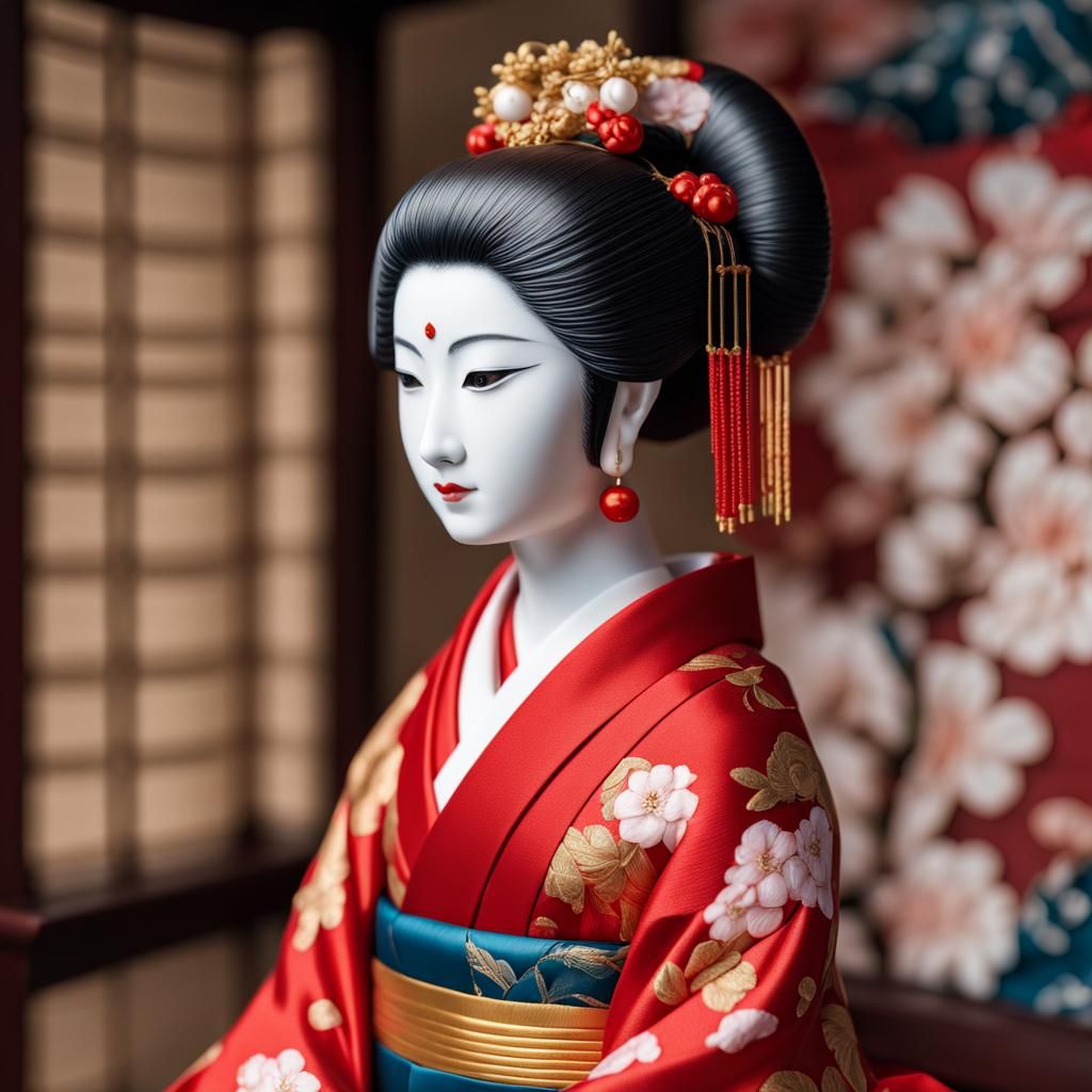 Hina doll in a red kimono