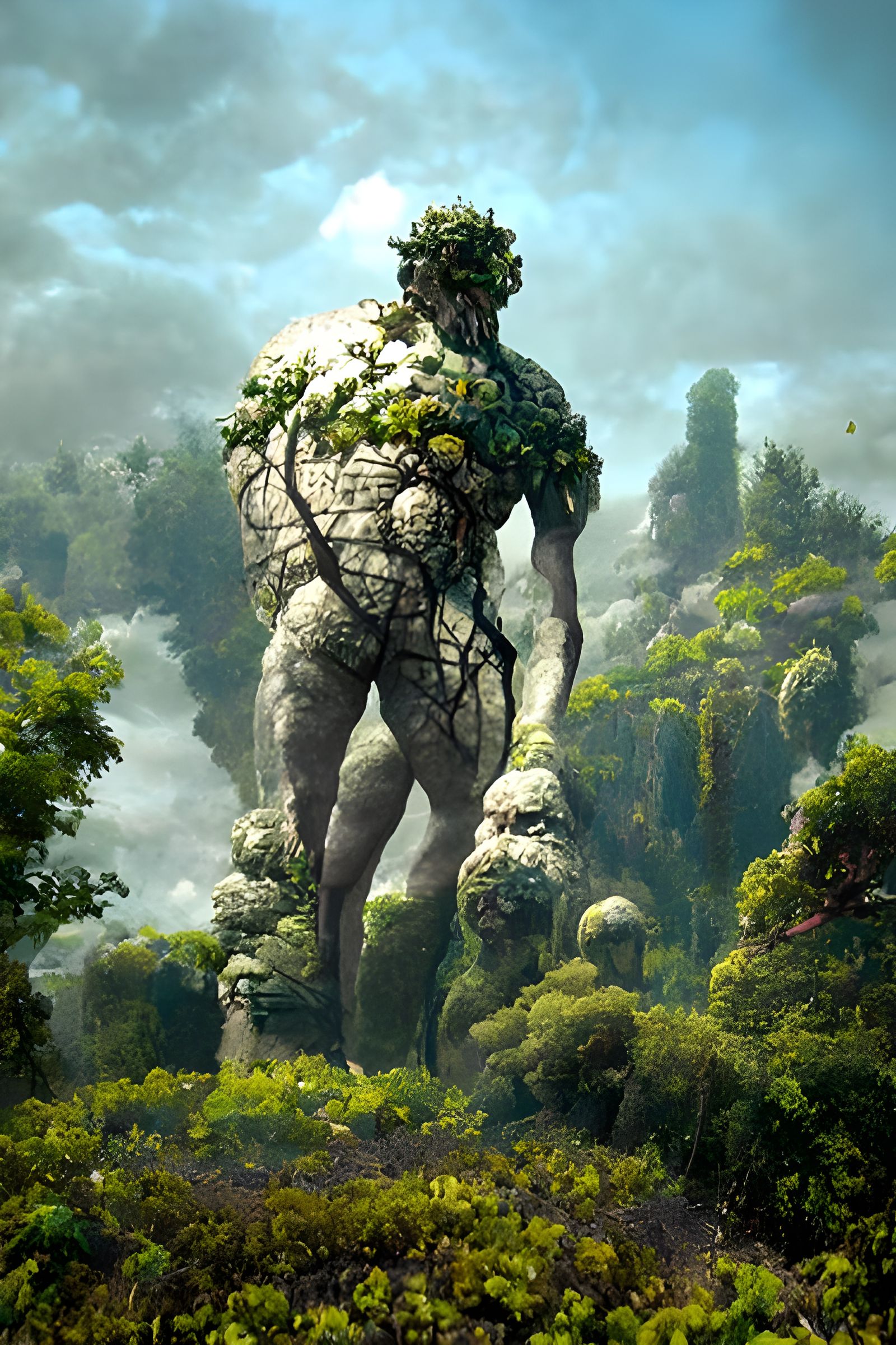 Mossy Overgrown Giant in Detailed Digital Painting