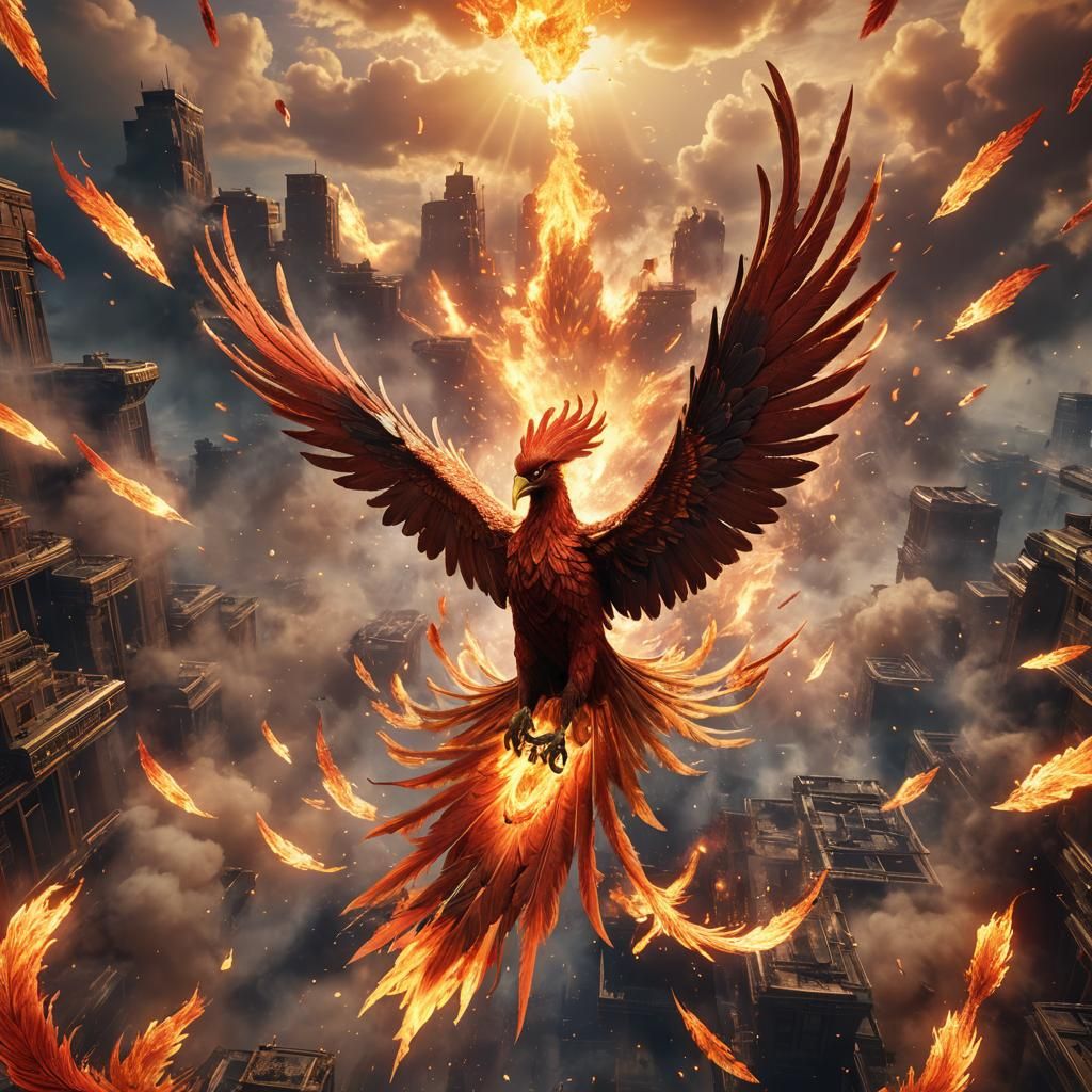 Fiery Phoenix Soaring in 3D Game Art Style