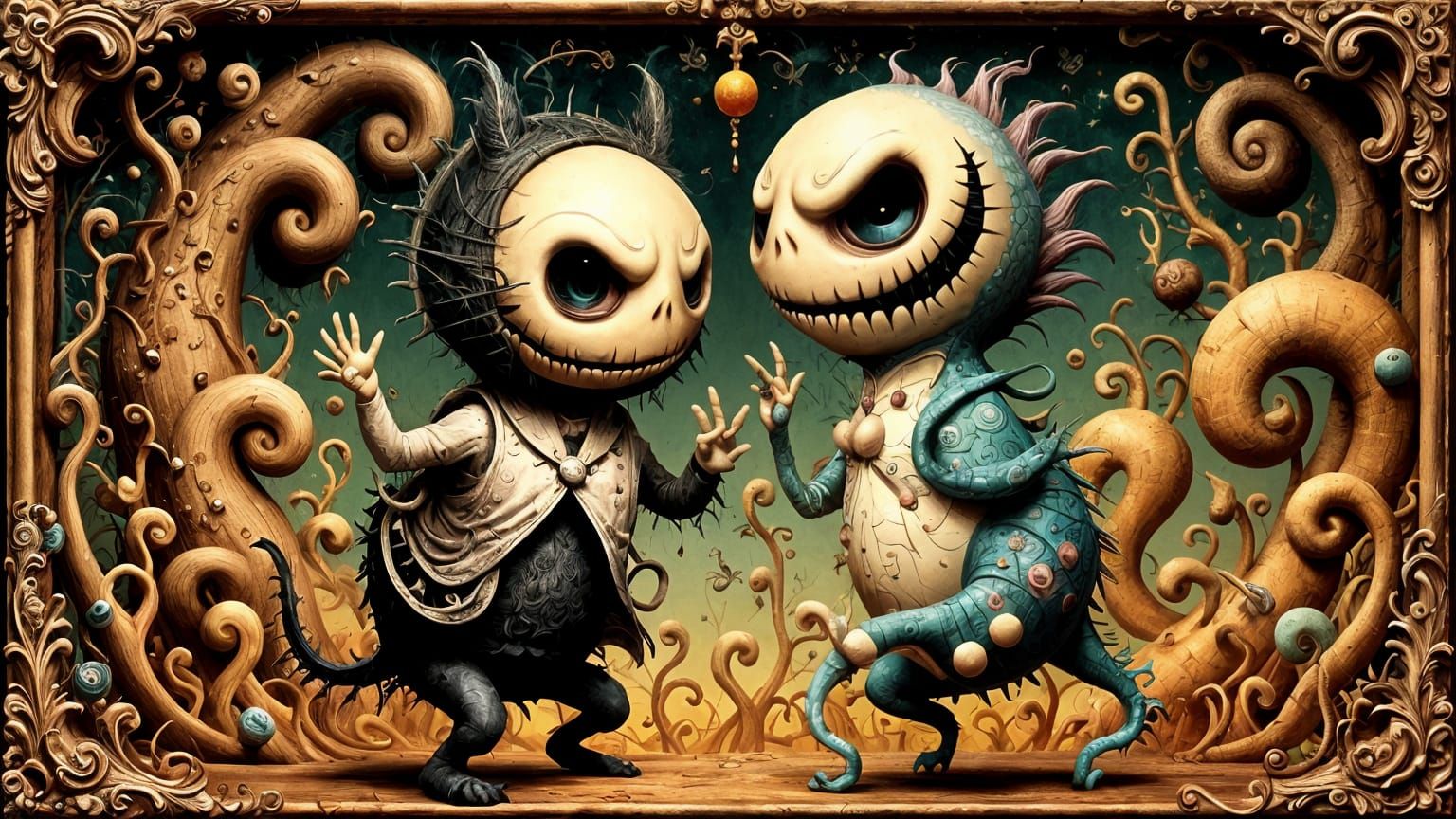 Whimsical Dancing Figures in Surreal Style
