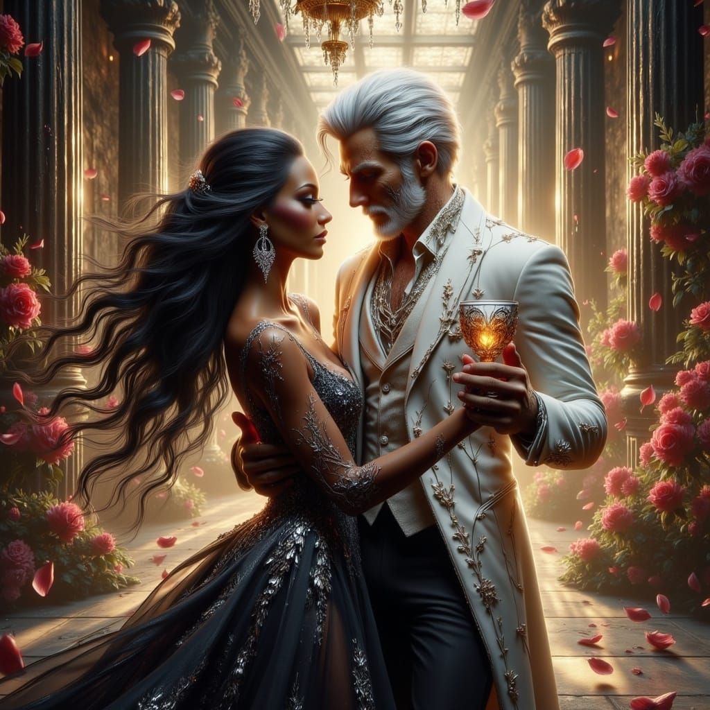 Elegant Couple Dances in a Flower Palace
