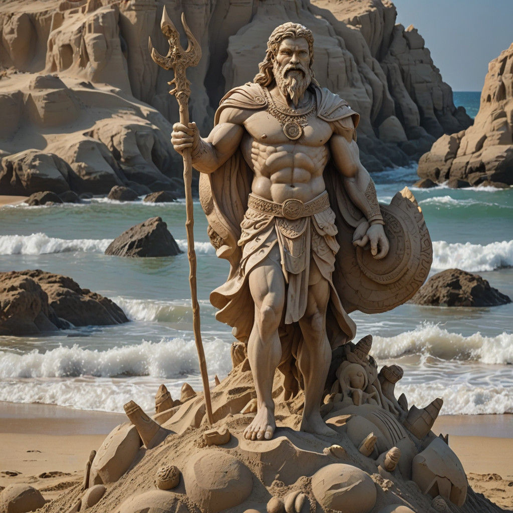 Hyperrealistic Sand Sculpture of Posidon