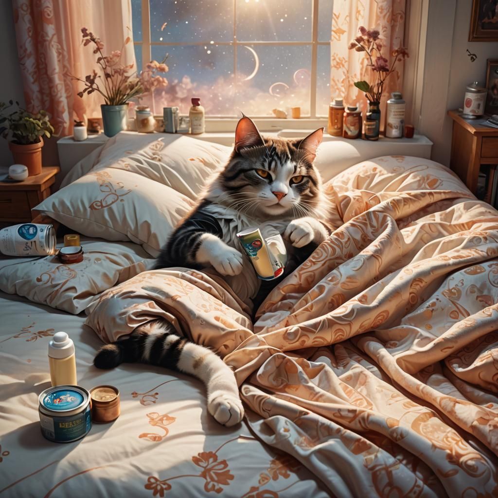 Cat-Human Hybrid Asleep: Fantasy Digital Matte Painting