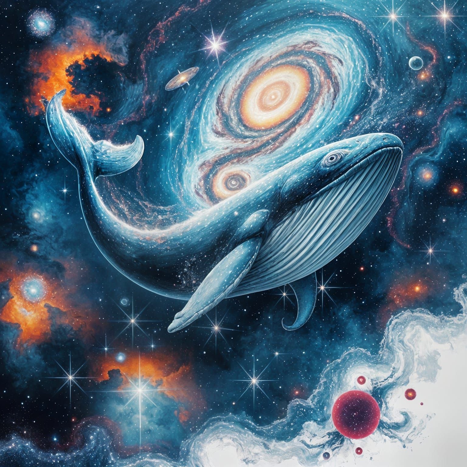 Cosmic Whale Goddess Emerge from the Void in Vibrant Colors
