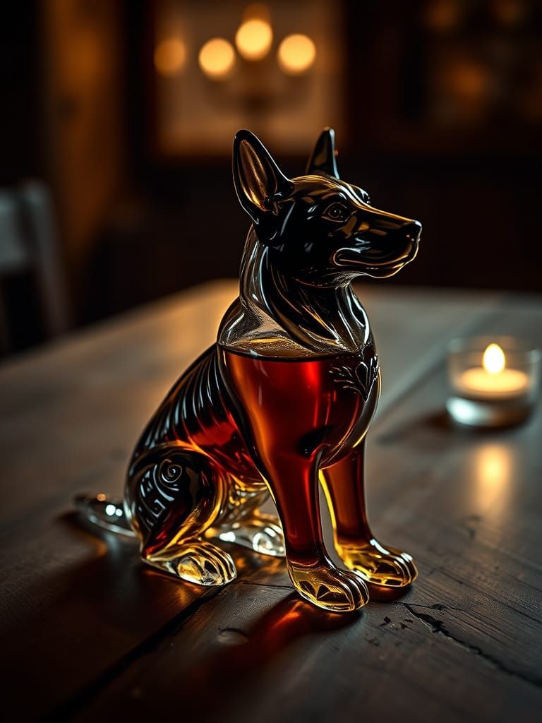 Fine Art Still Life of German Shepherd Whiskey Bottle