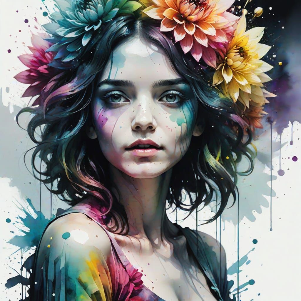 Dahlias in Vibrant Bloom: A Rainbow of Colors in Watercolor