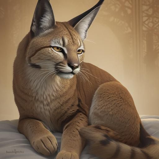 Dreamlike Caracal Comforts Sleeping Aksakal in Magical Reali...
