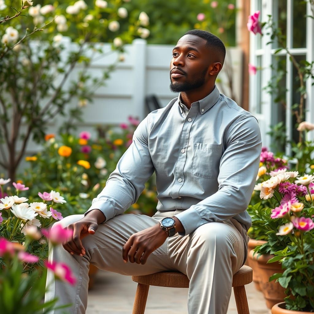 Spring Garden Portrait of a Stylish Black Man