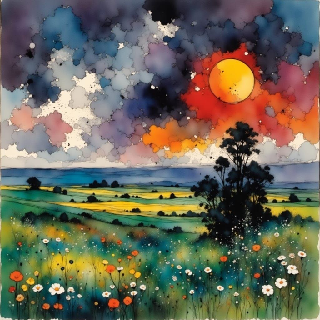 Vibrant Charcoal Landscape by Three Visionary Artists