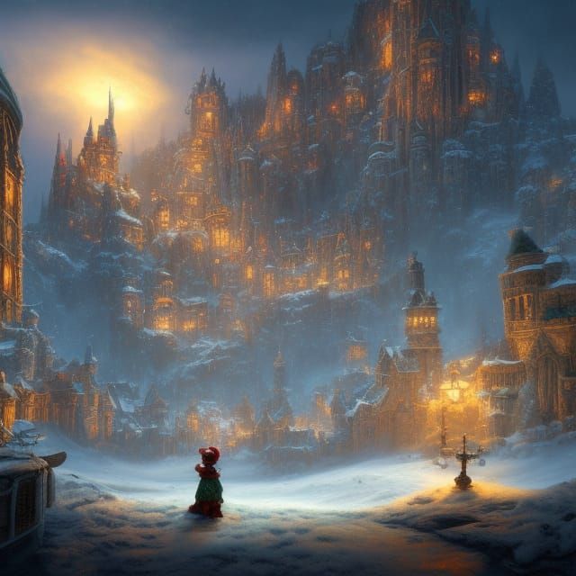 Detailed Christmas Village Matte Painting in 8K