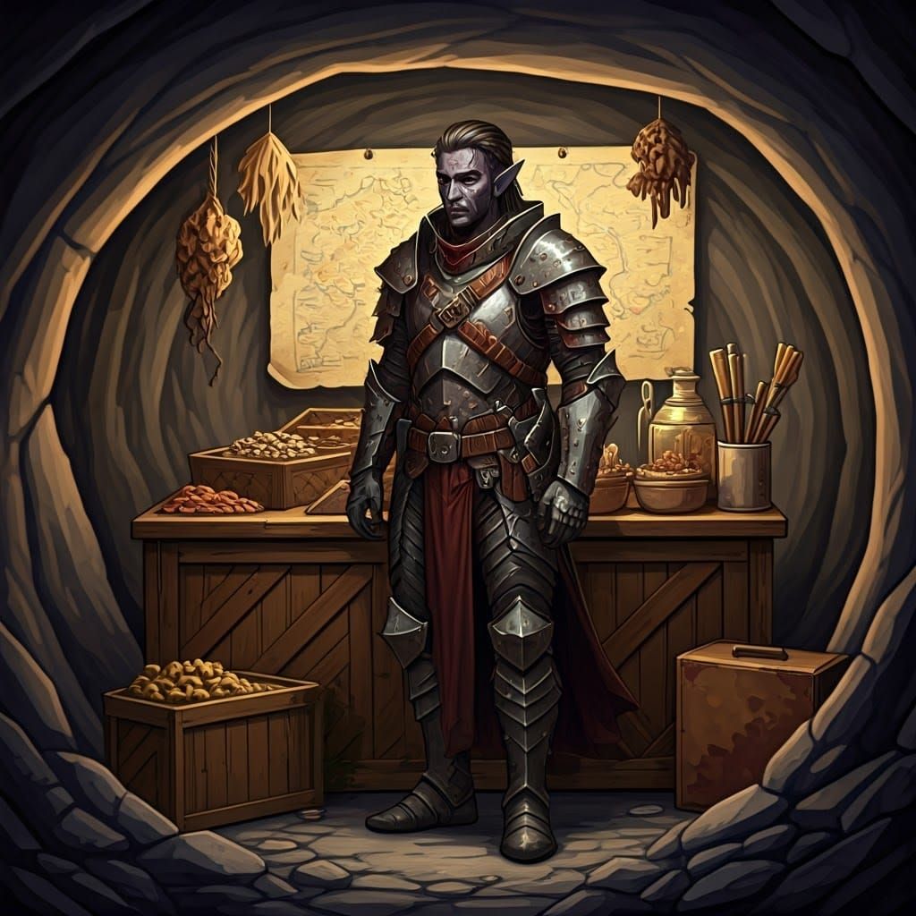 Drow General's Makeshift Market in War-Torn Tunnel