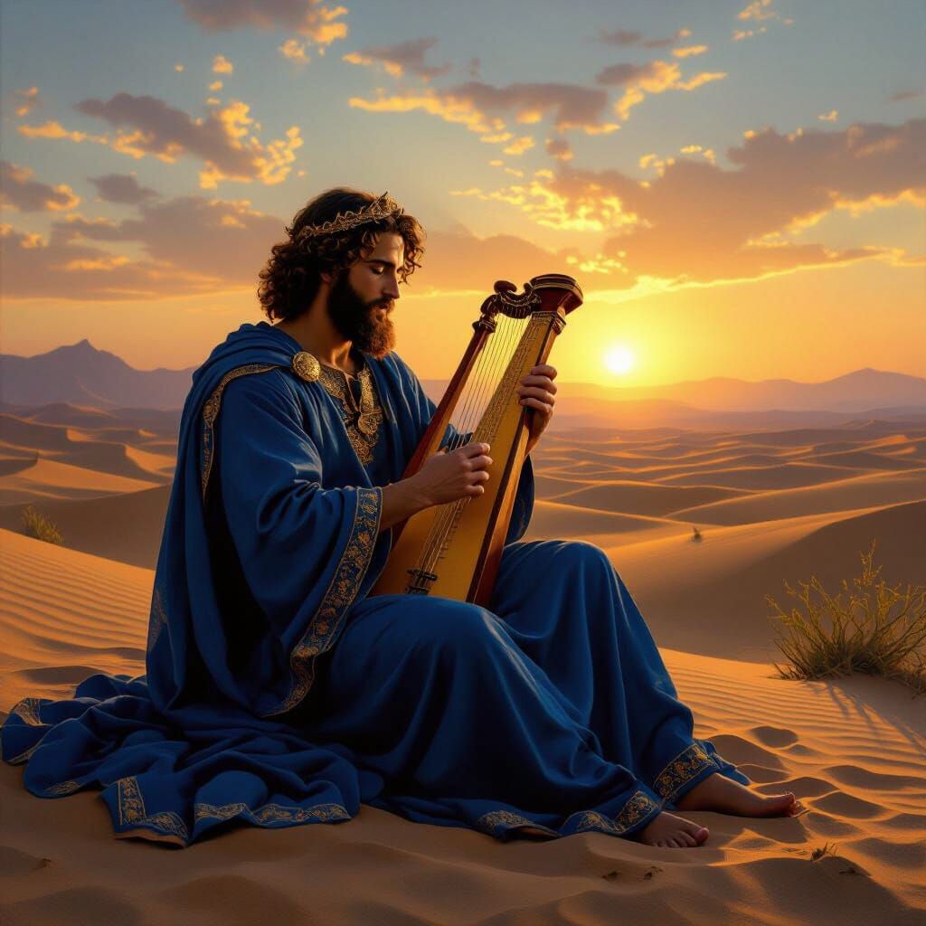 King David Sings Psalms in Desert Sunset