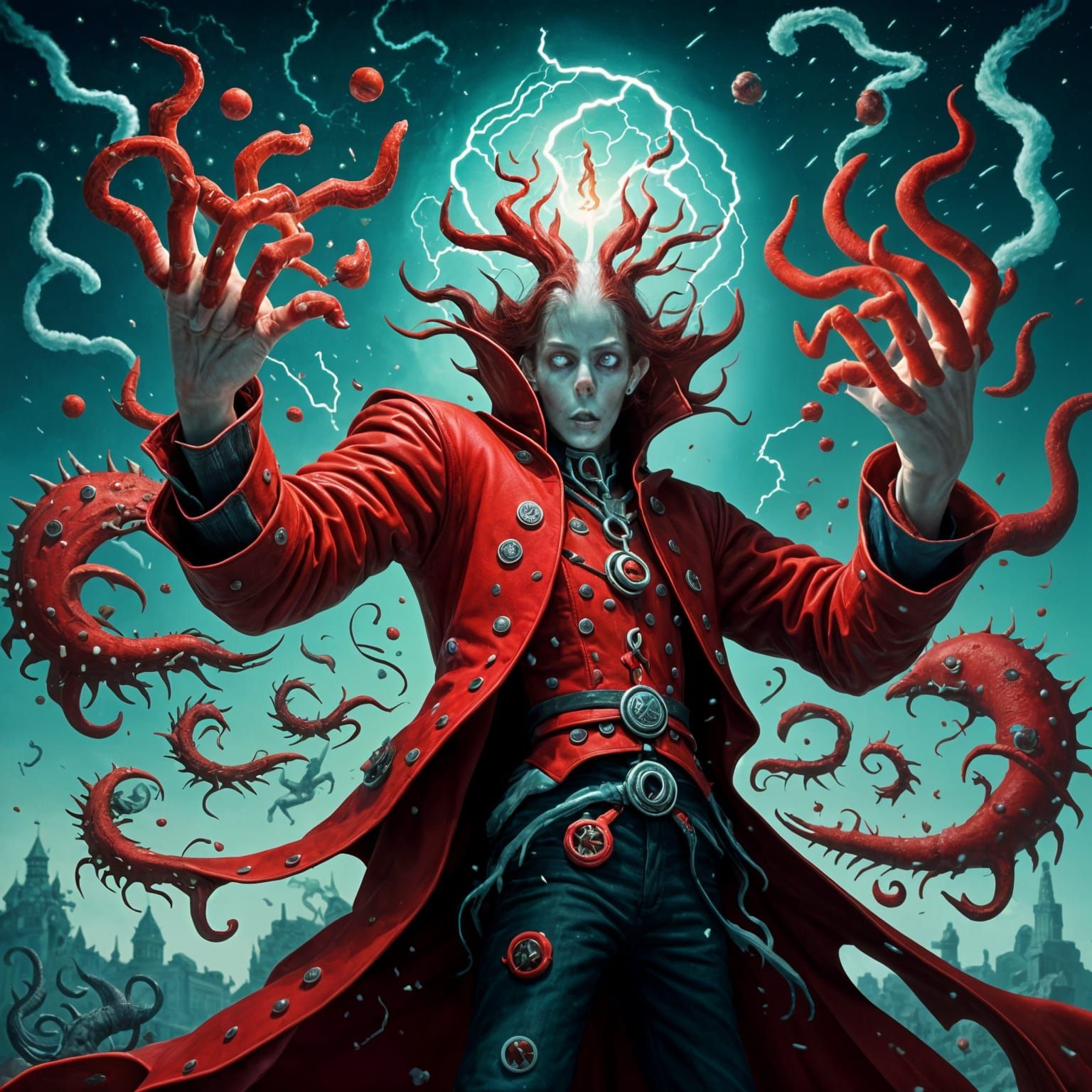 Sorcerer Conjures Lightning with Red Leather Vest