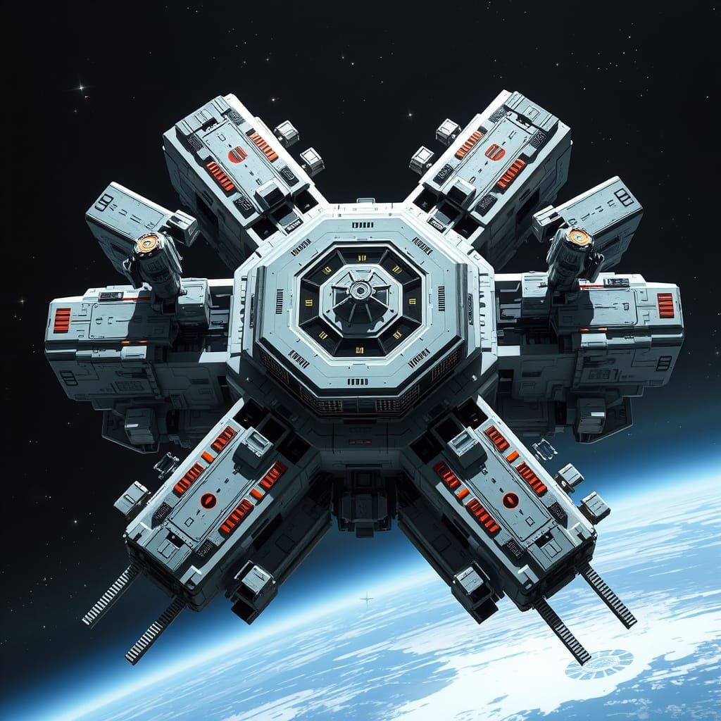 Robust Space Station with Central Repair Bay and Robotic Mai...