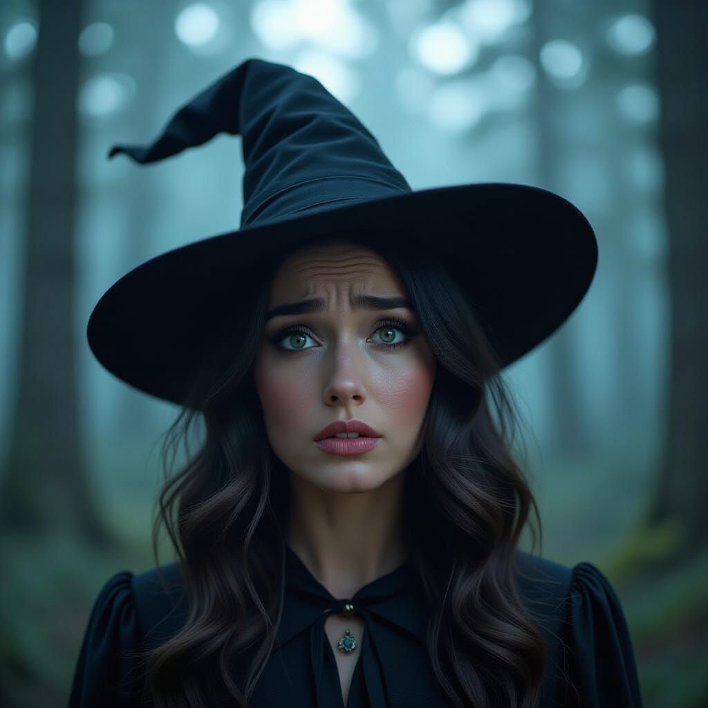 Confused Witch in Forest, Cinematic Film Still