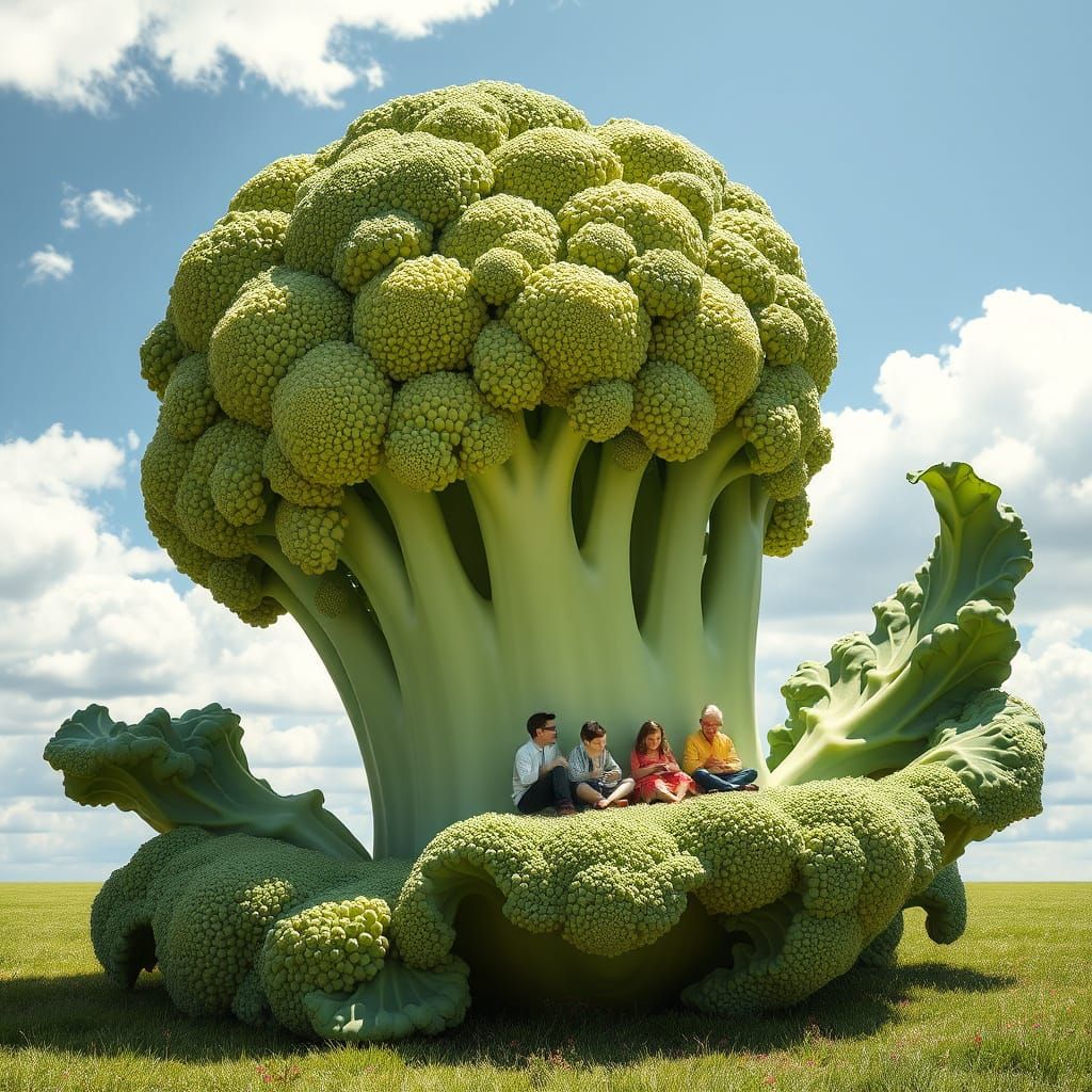 Gigantic Broccoli Offers Shade to Tiny Family Picnic