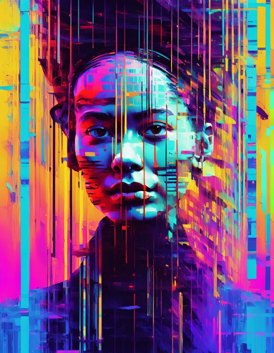 Witch Glitch Art in Digital Matrix