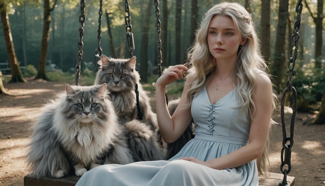 Young Woman with Cat in Dreamy Cinematic Style