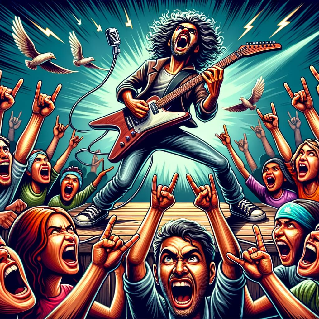 Energetic Rockstar Guitarist Caricature in Concert