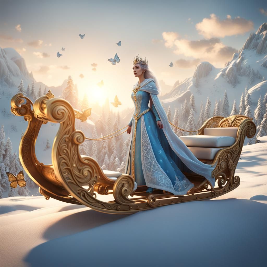 Snow Queen's Golden Sleigh Ride: 3D Game Art