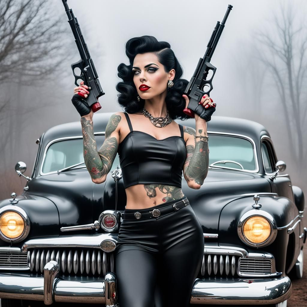 Tattooed Pinup and 1949 Mercury Coupe