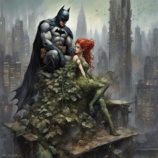 Batman and Poison Ivy Comic Illustration