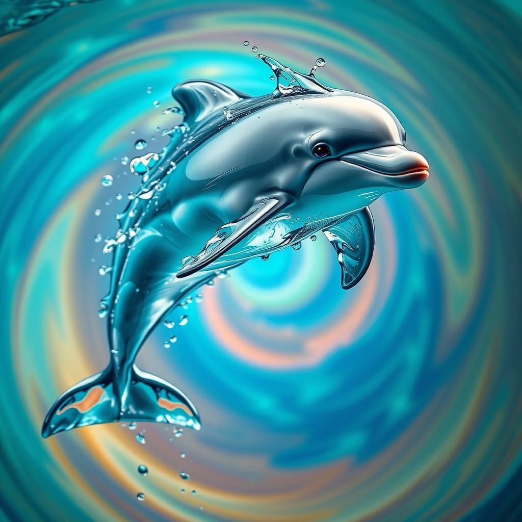 Hyperrealistic Dolphin Composed of Water Droplets in Mid-Air