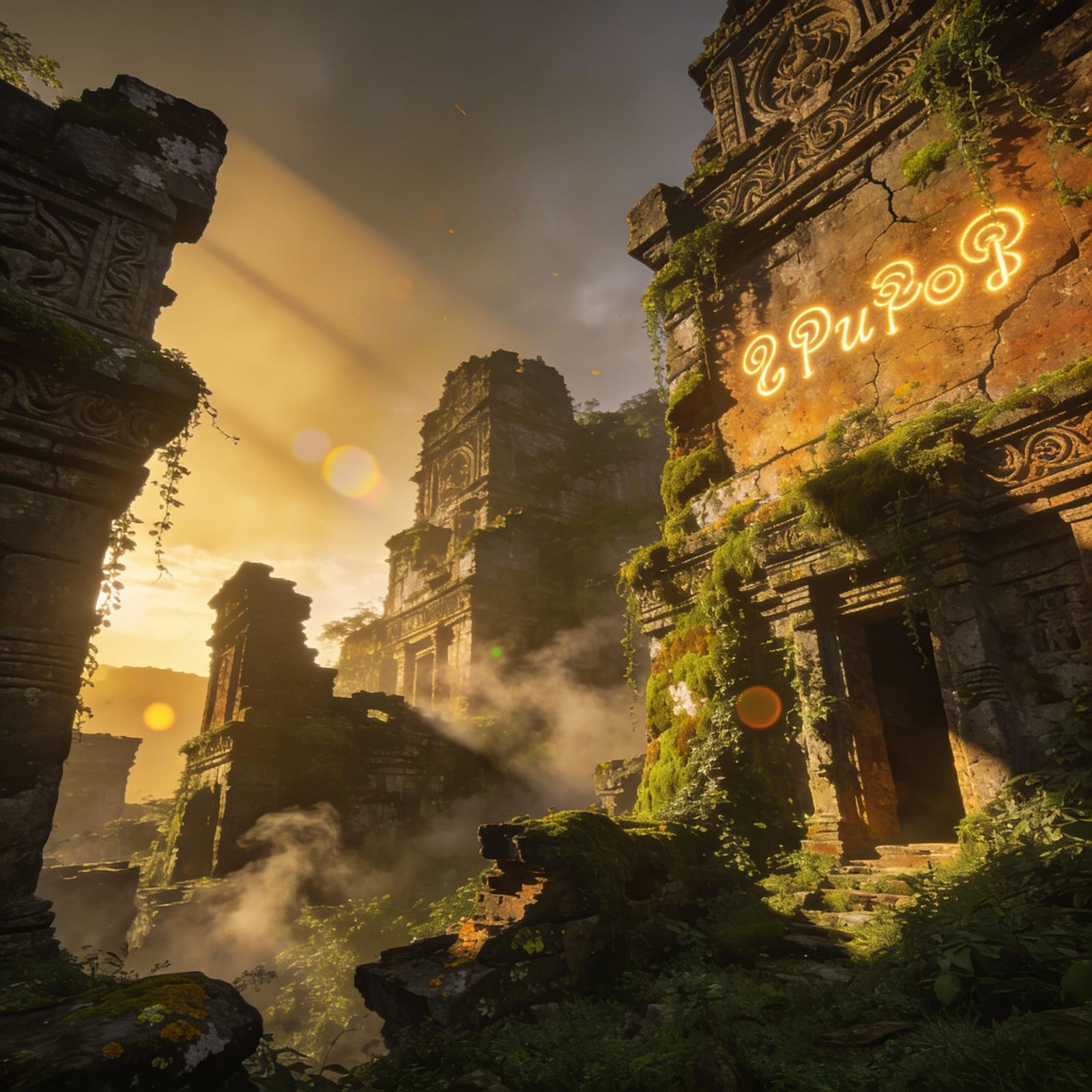 Lost Ancient City Reconstructed in Golden Hour Light
