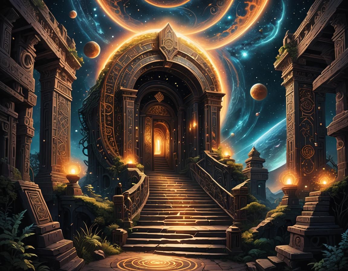 Cosmic Stairway: A Surreal Digital Artwork
