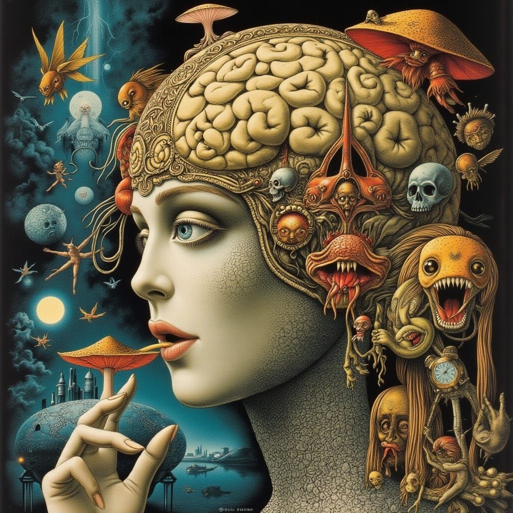 Surreal Psychedelic Nightmare: Netrunner Woman and Brain Mon...