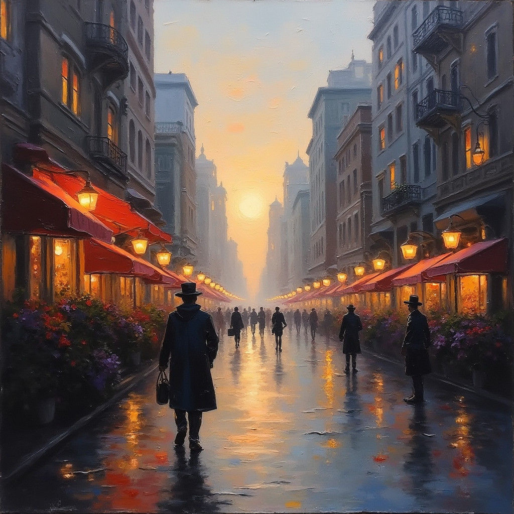 City of Light in Oil Painting Style