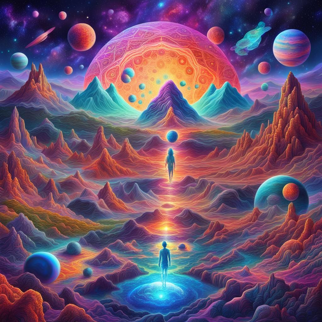 Psychedelic Cosmic Dreamscape in Mixed Media