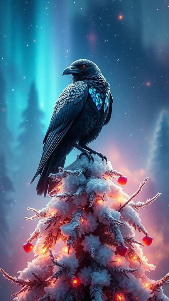 Diamond Raven in Enchanted Winter Forest