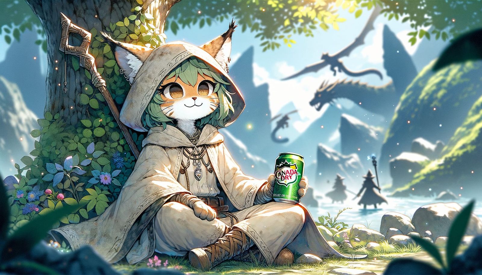 Whimsical Fantasy Lynx Priestess in Gentle Anime Style