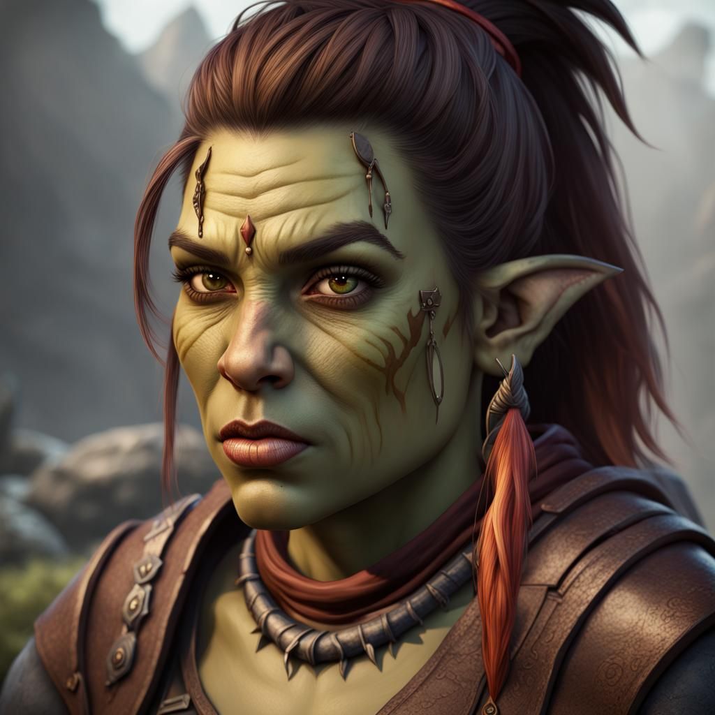 Half-Orc Librarian: Fantasy Character Portrait