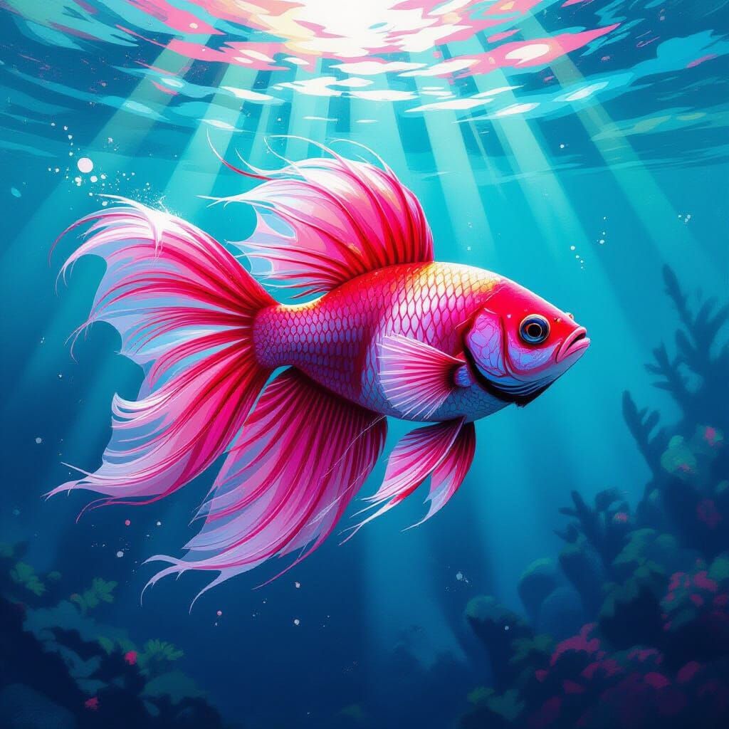 Vibrant Pink Fish in Graffiti Art Style