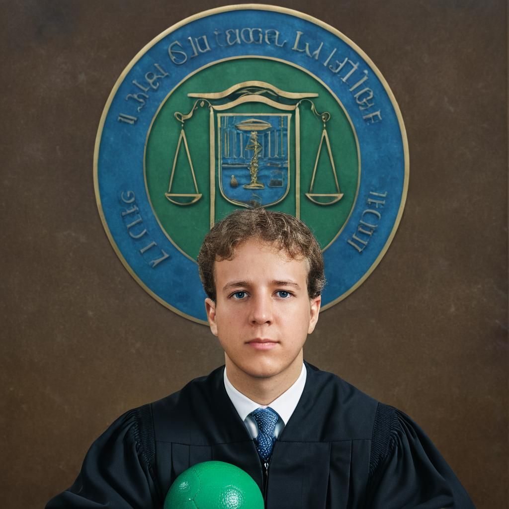 Judge Portrait with Scales, Brain and Sphere